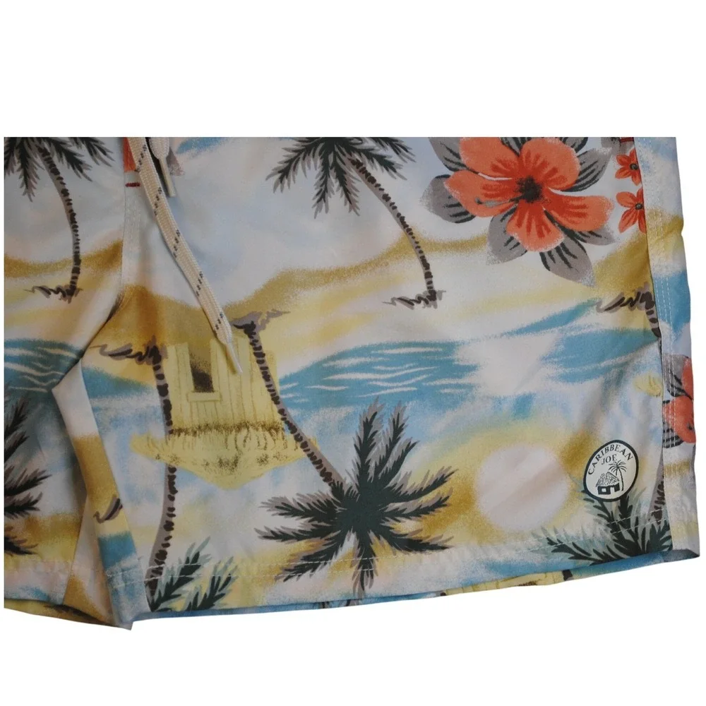 Caribbean Joe Tropical Palm Tree Hibiscus Swim Trunks Board Resort Shorts Men XL